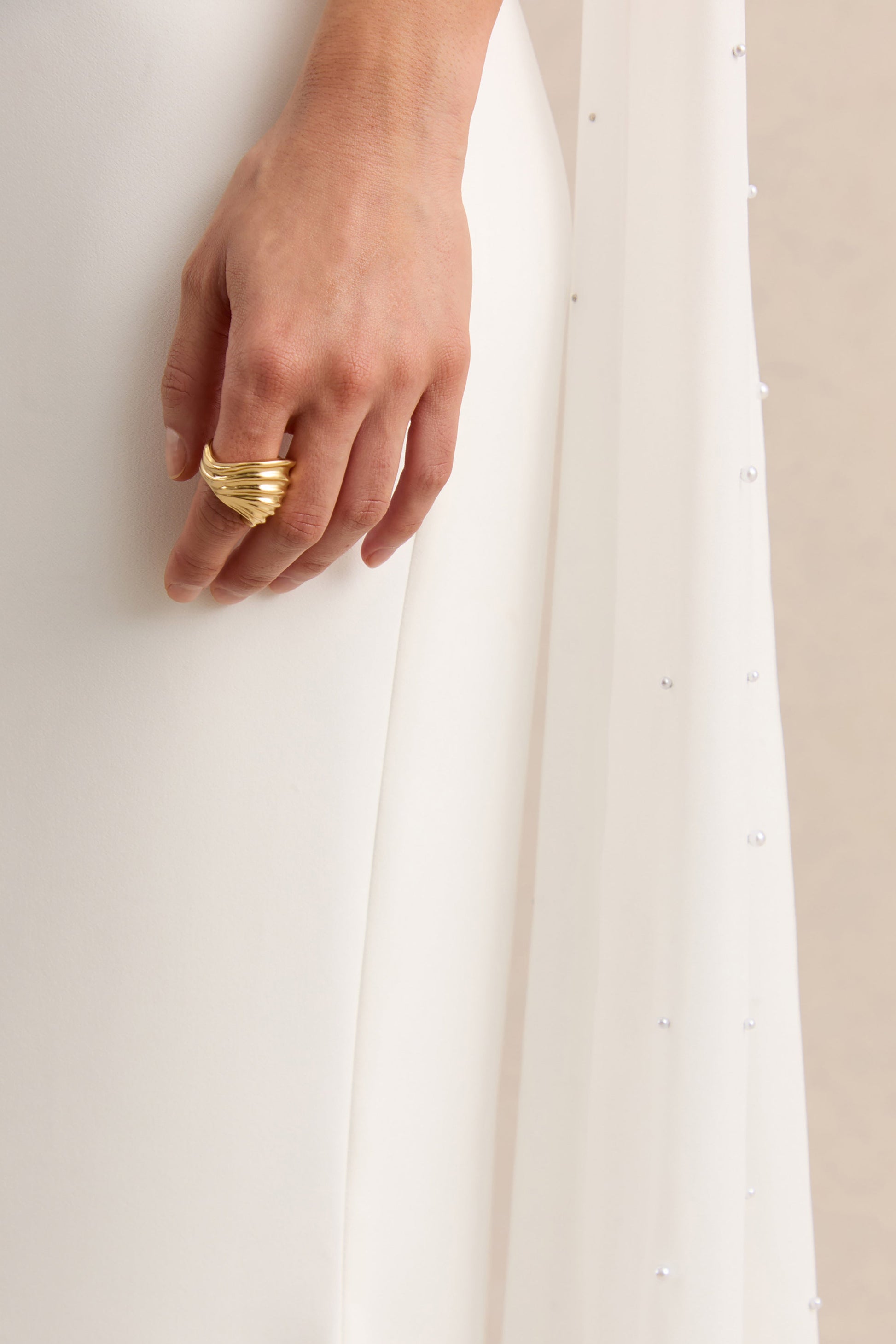 Alina | White Bandeau Maxi-Dress With Cape
