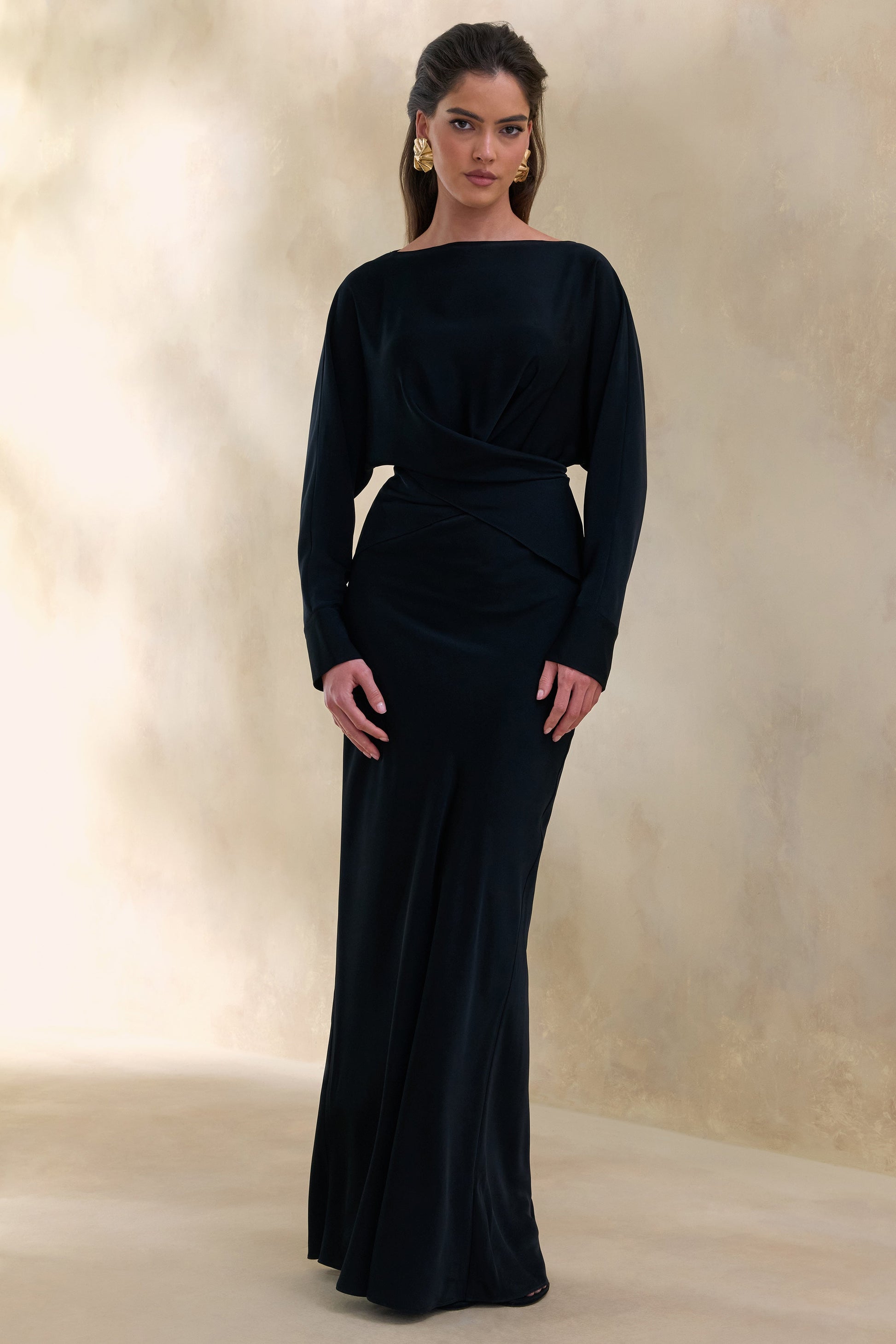 Elaria | Black Satin Maxi-Skirt