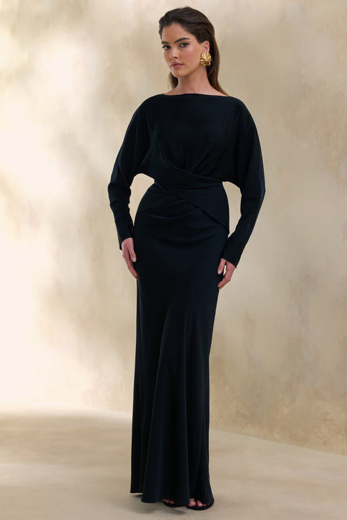 Elaria | Black Satin Maxi-Skirt