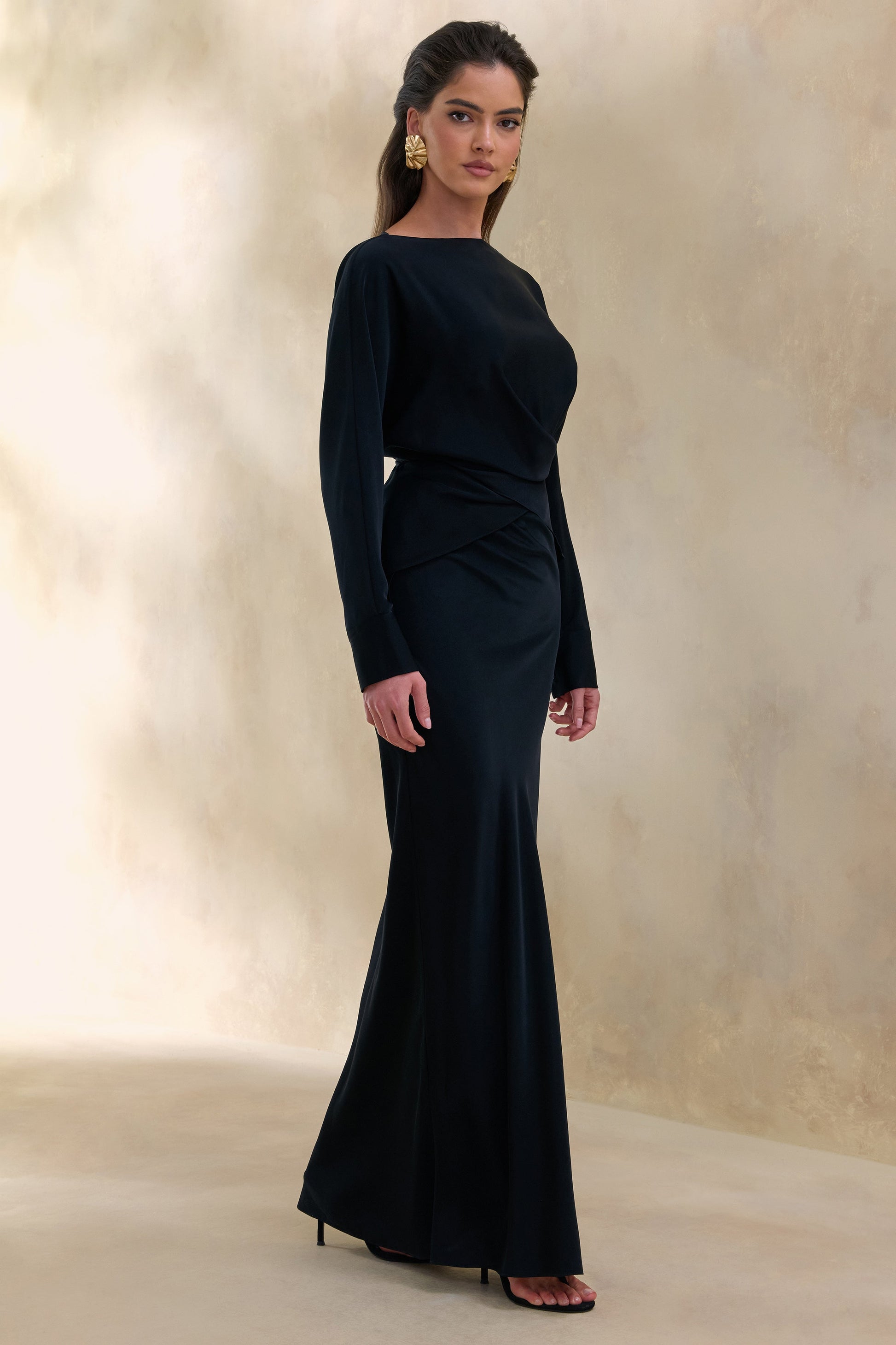 Elaria | Black Satin Maxi-Skirt