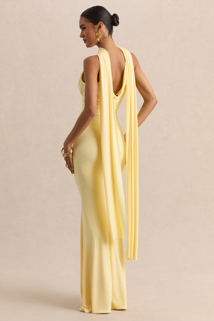 Armelia | Lemon Cowl-Neck Maxi Dress With Scarf-Detail