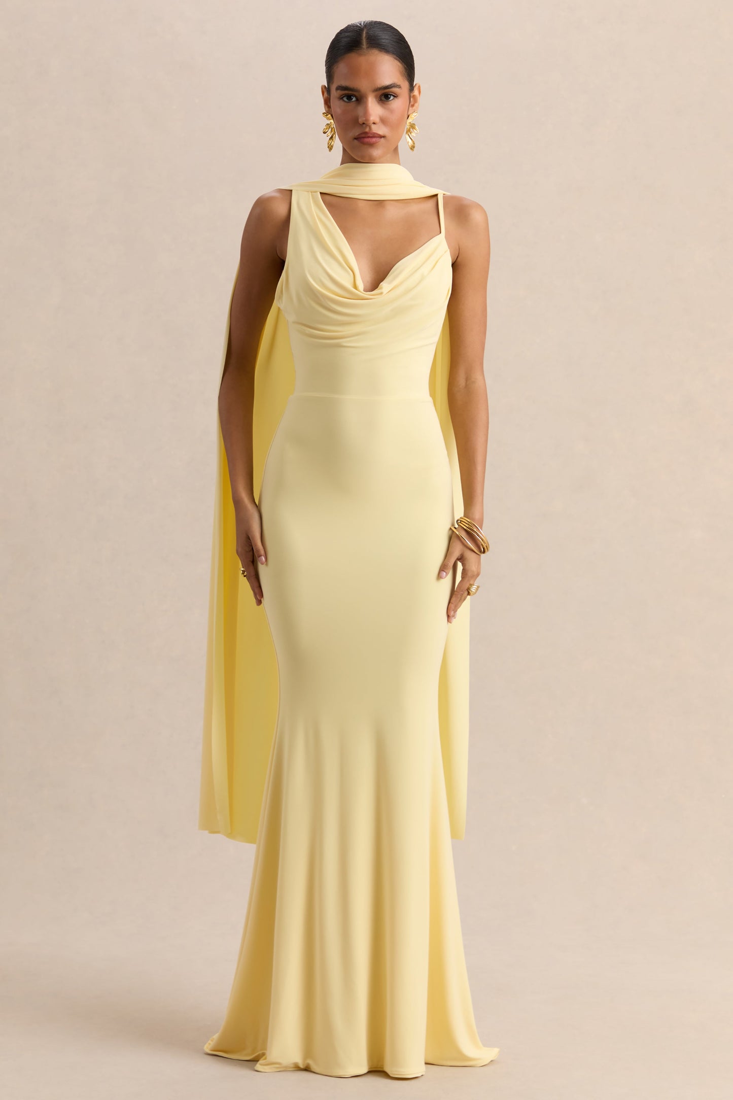 Armelia | Lemon Cowl-Neck Maxi Dress With Scarf-Detail