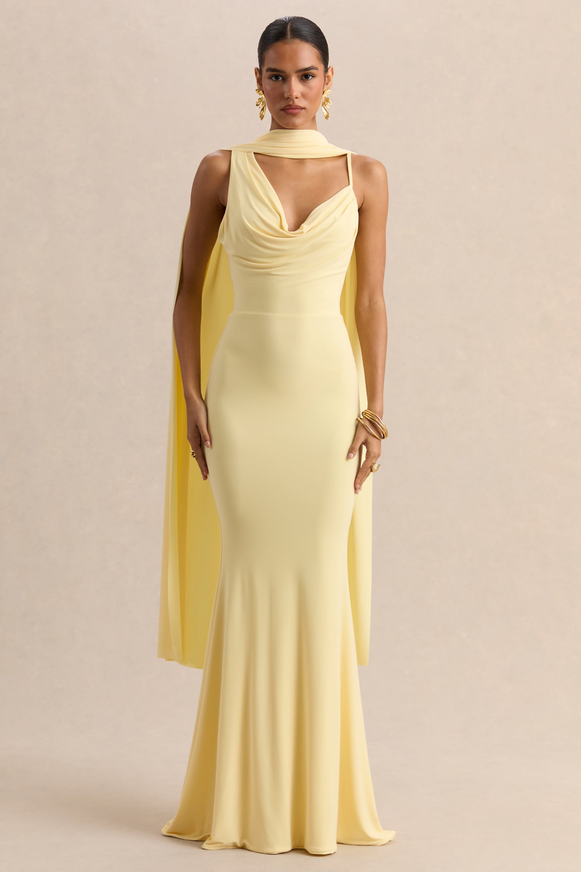 Armelia | Lemon Cowl-Neck Maxi Dress With Scarf-Detail