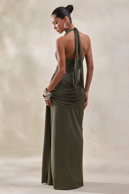 Kavya | Khaki Extreme Plunge Neck Thong Bodysuit