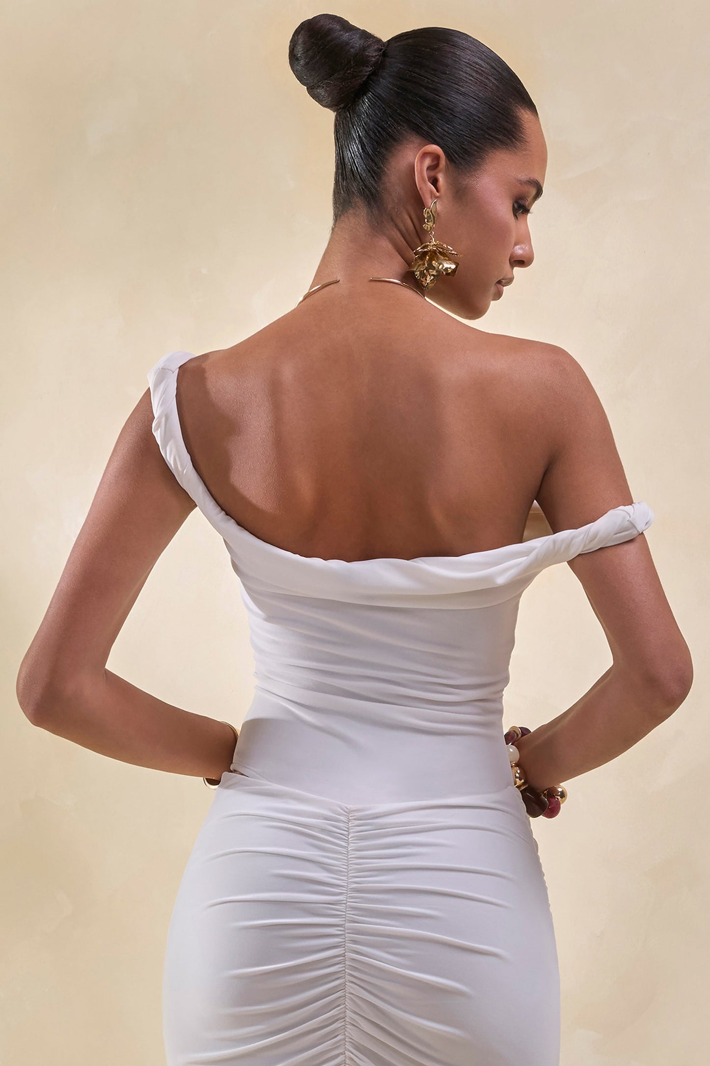 Kesia | White Twisted Asymmetric Thong Bodysuit