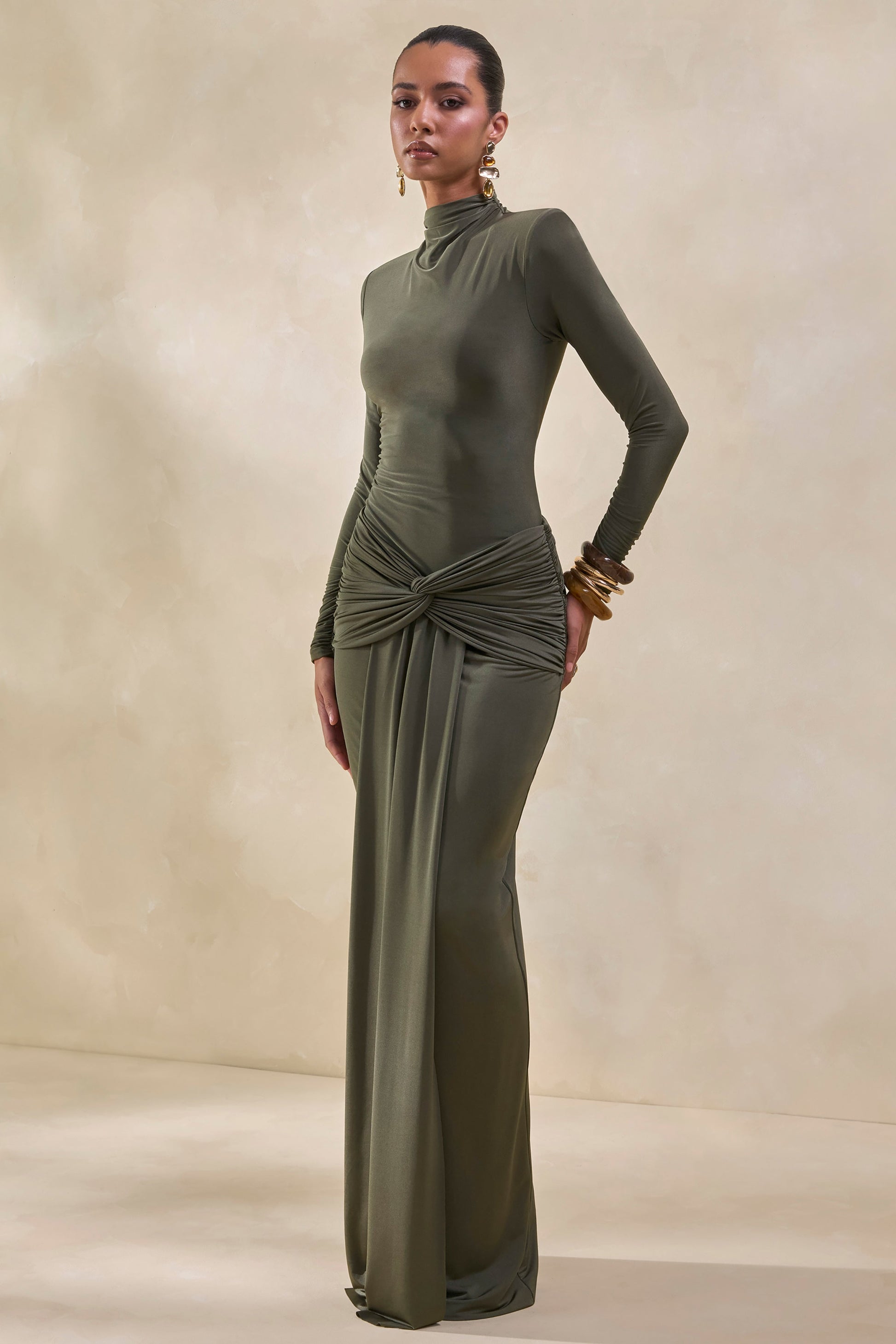 Lyanna | Khaki Turtle-Neck Thong Bodysuit