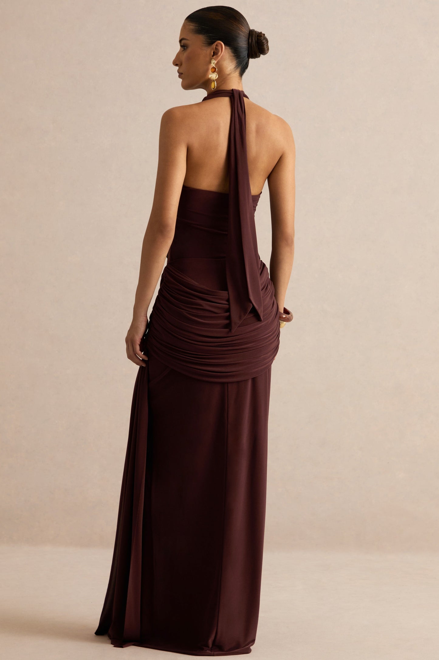 Ariadne | Dark Brown Draped Maxi Skirt With Split
