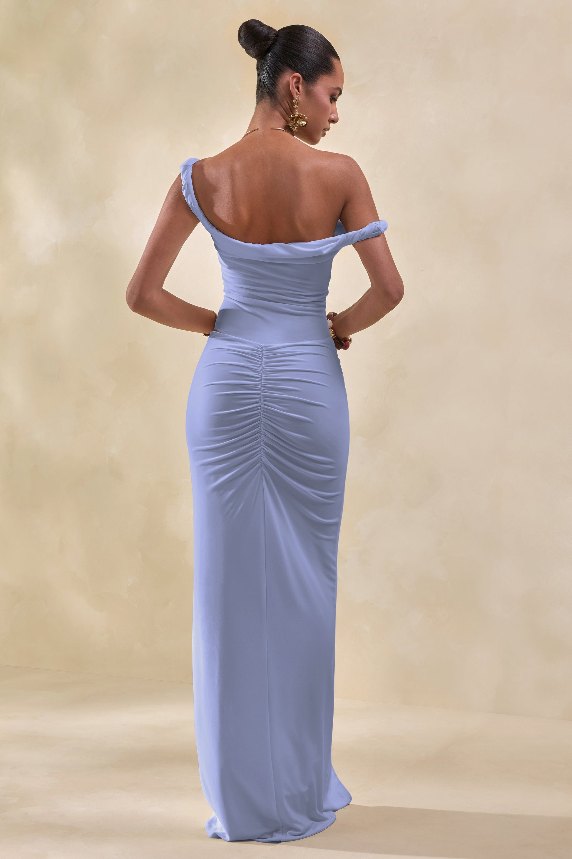 Idris | Blue Twisted Waist Maxi Skirt With Front Split