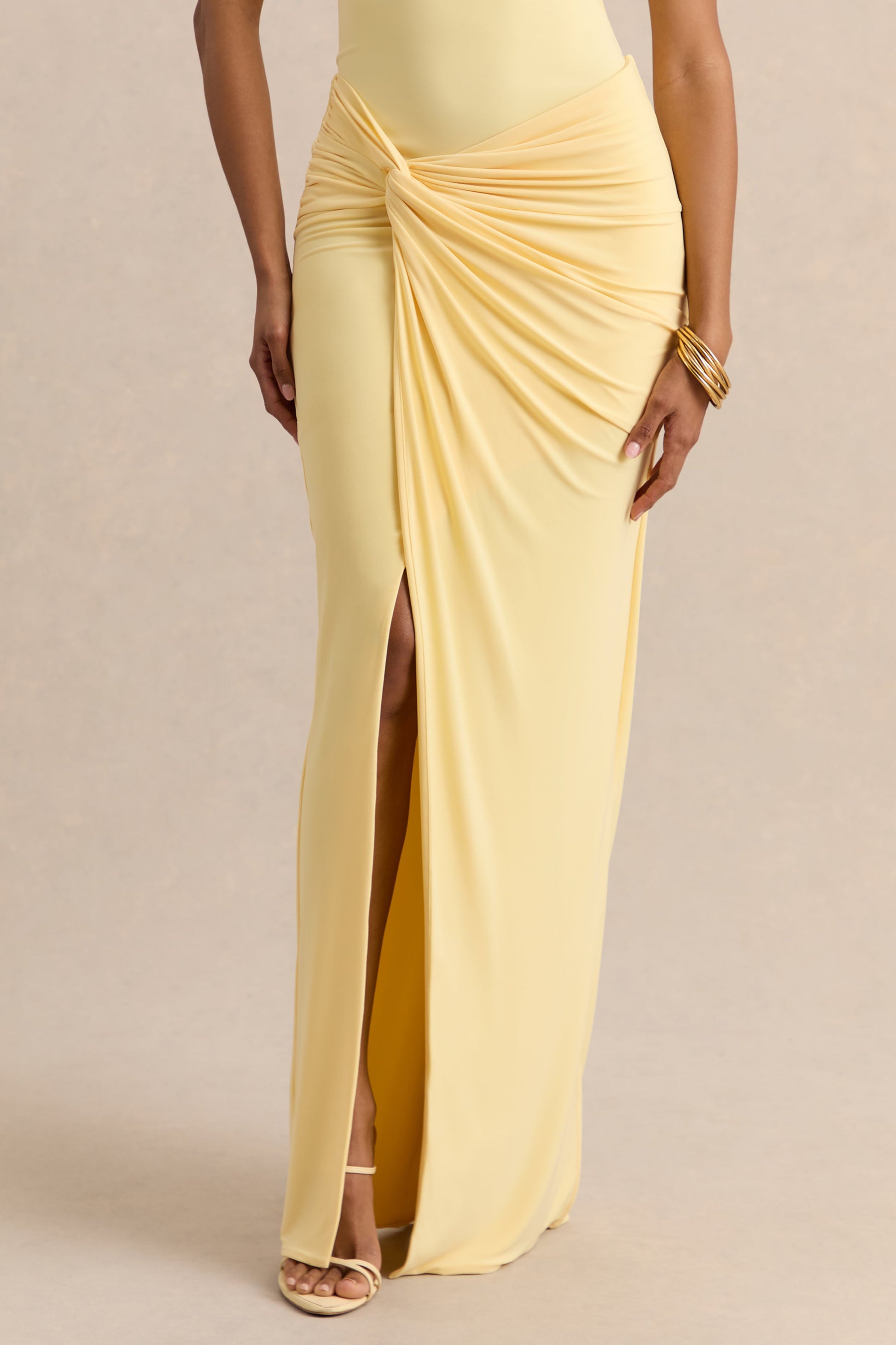 Idris | Lemon Twisted Waist Maxi Skirt With Front Split
