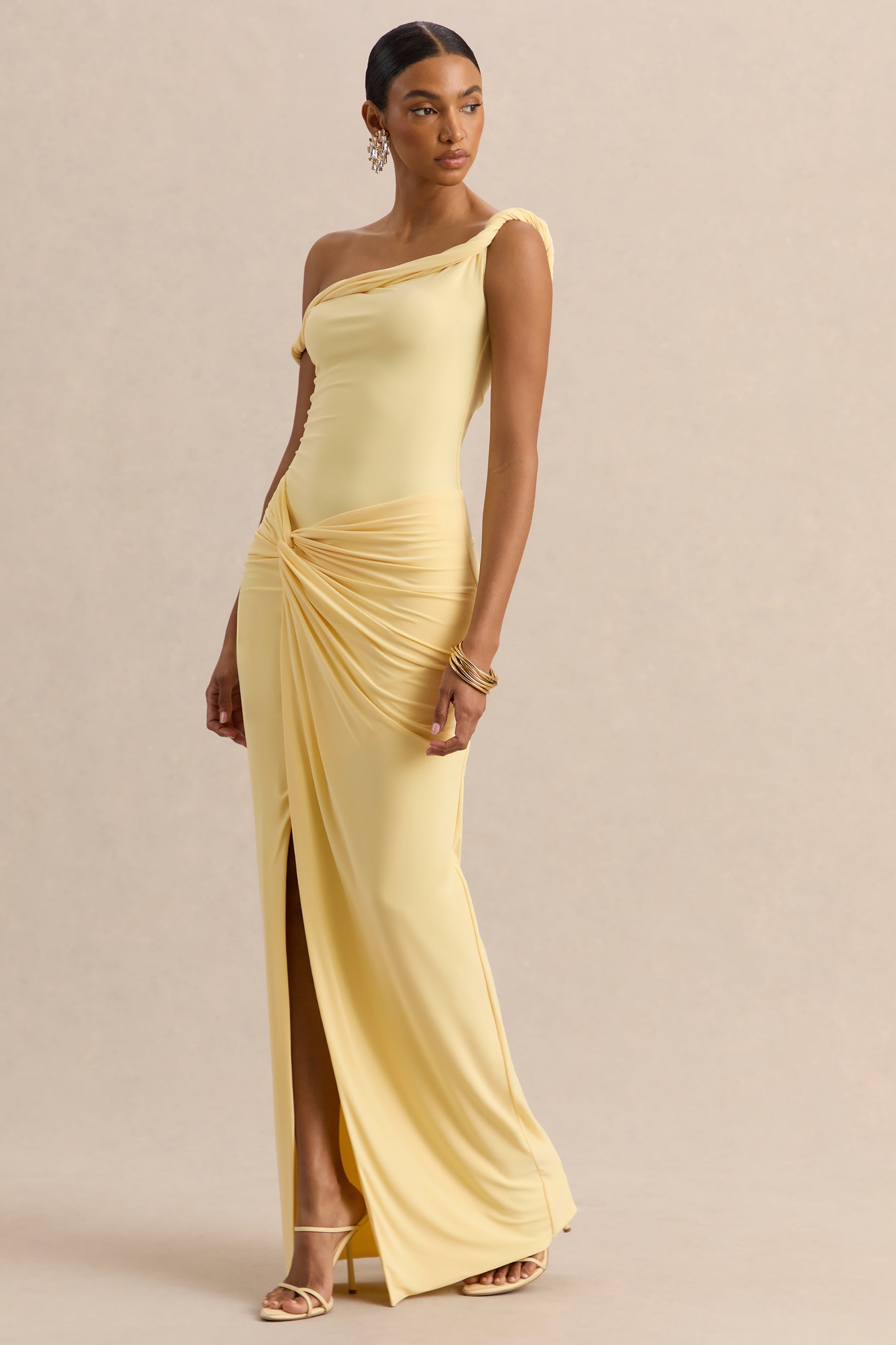Idris | Lemon Twisted Waist Maxi Skirt With Front Split