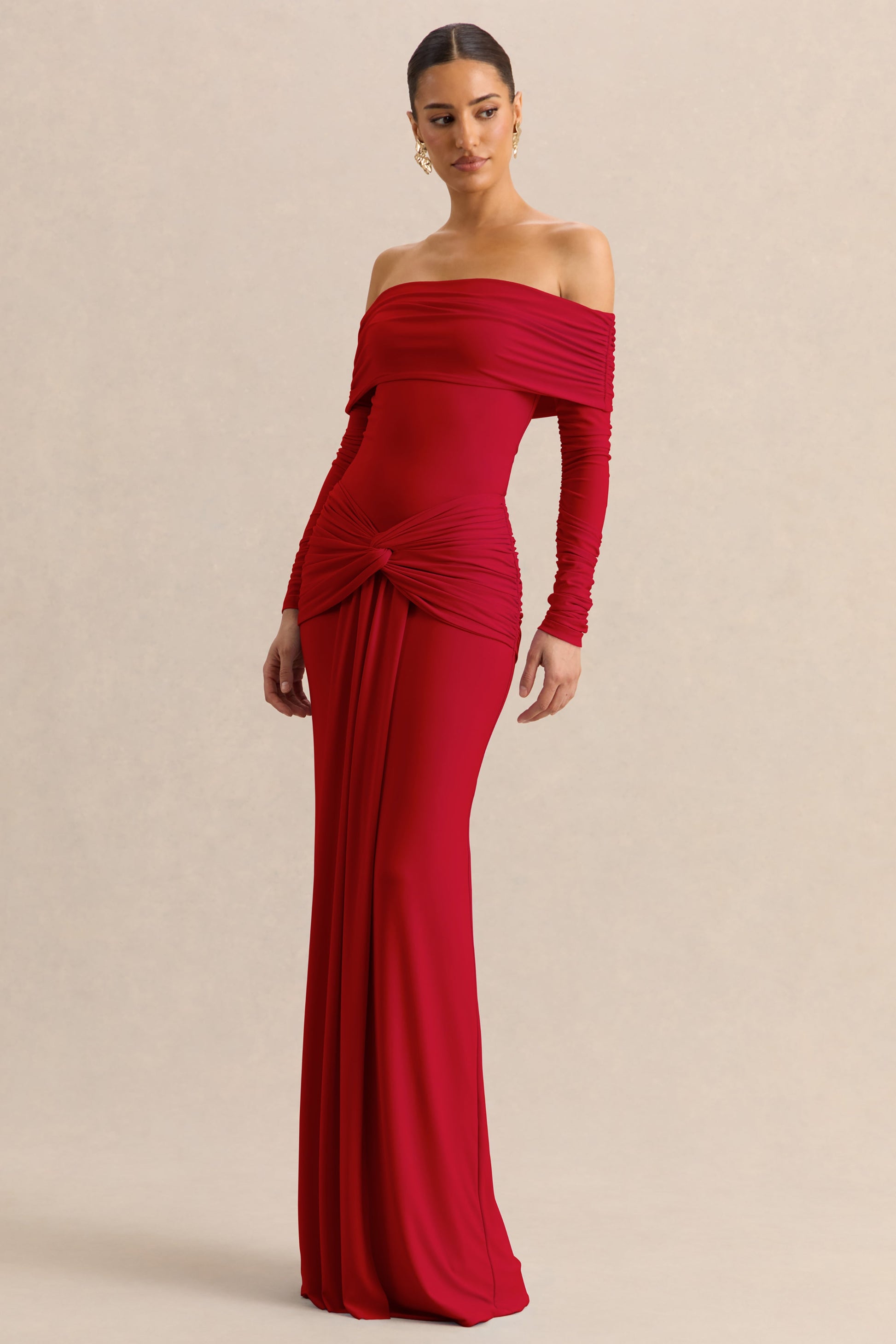 Flynne | Red Wrapped Maxi Skirt With Sash