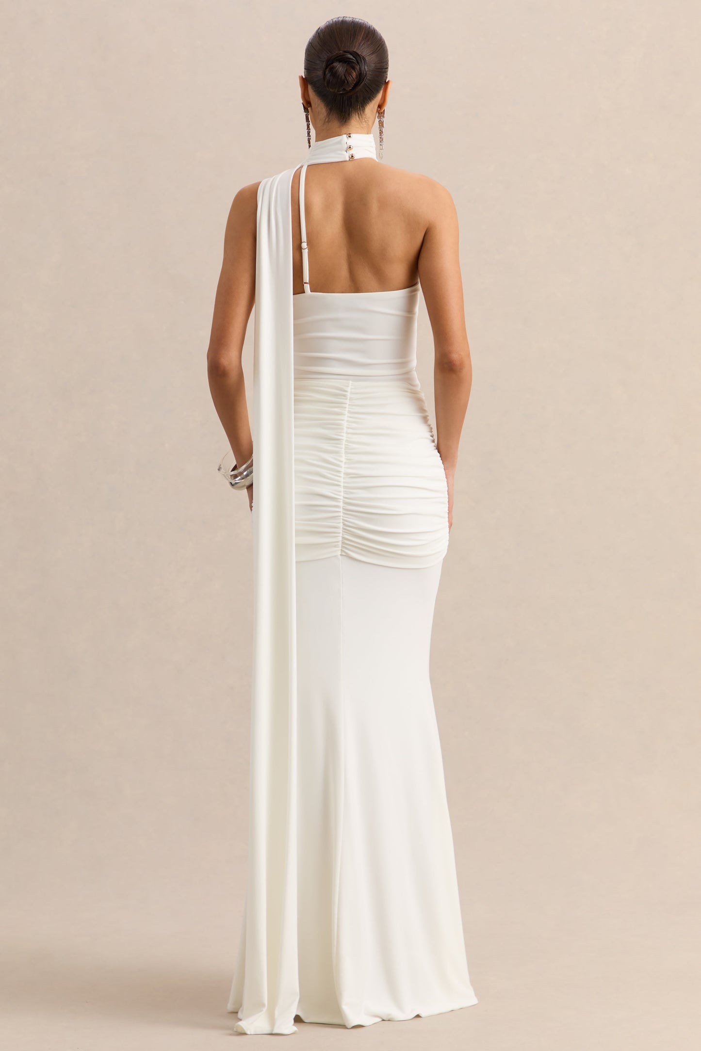 Eowyn | White Ruched Maxi Skirt With Front Split