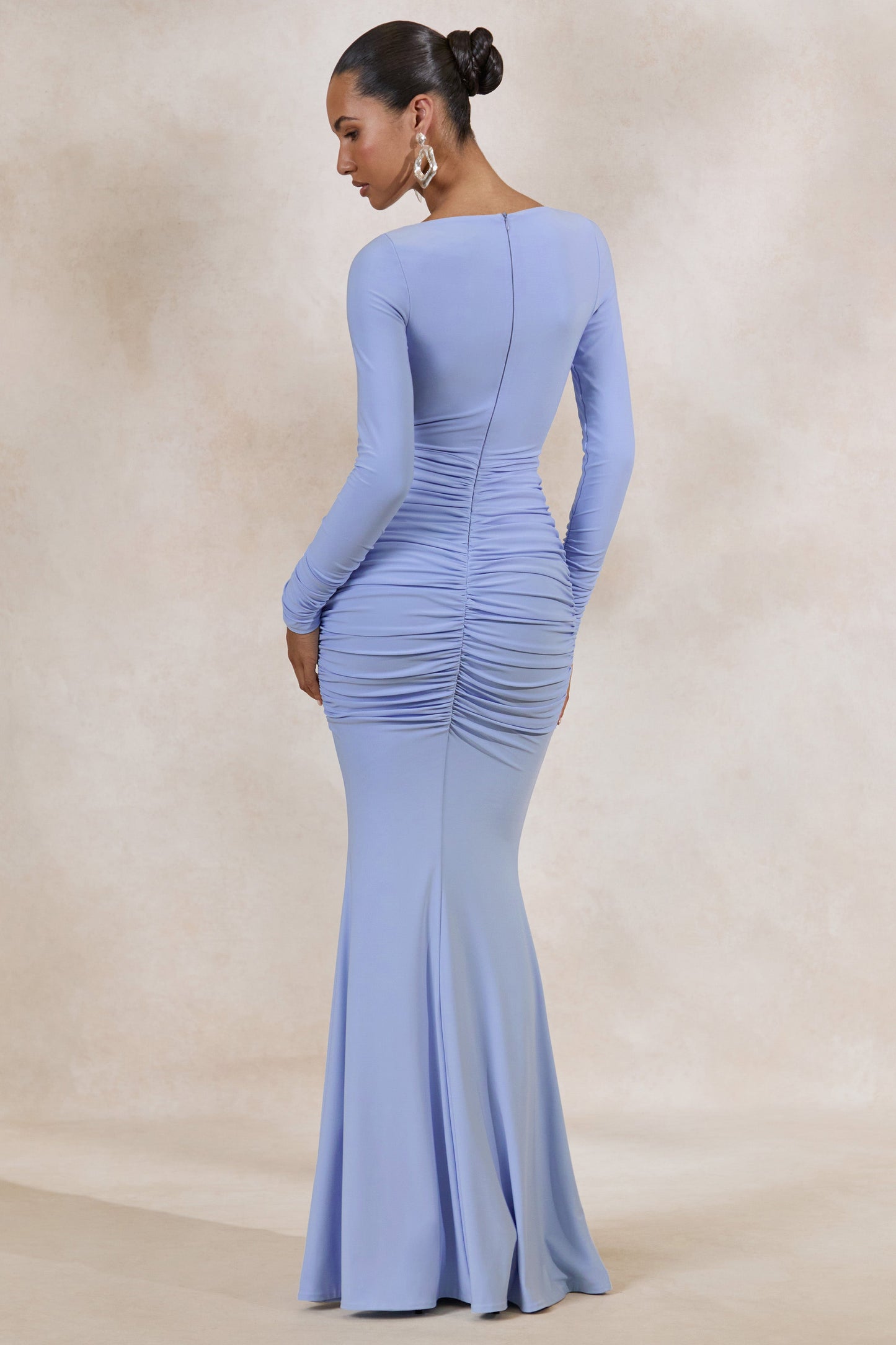 Liatris | Light Blue Wide-Neck Maxi-Dress With Gathered-Detailing