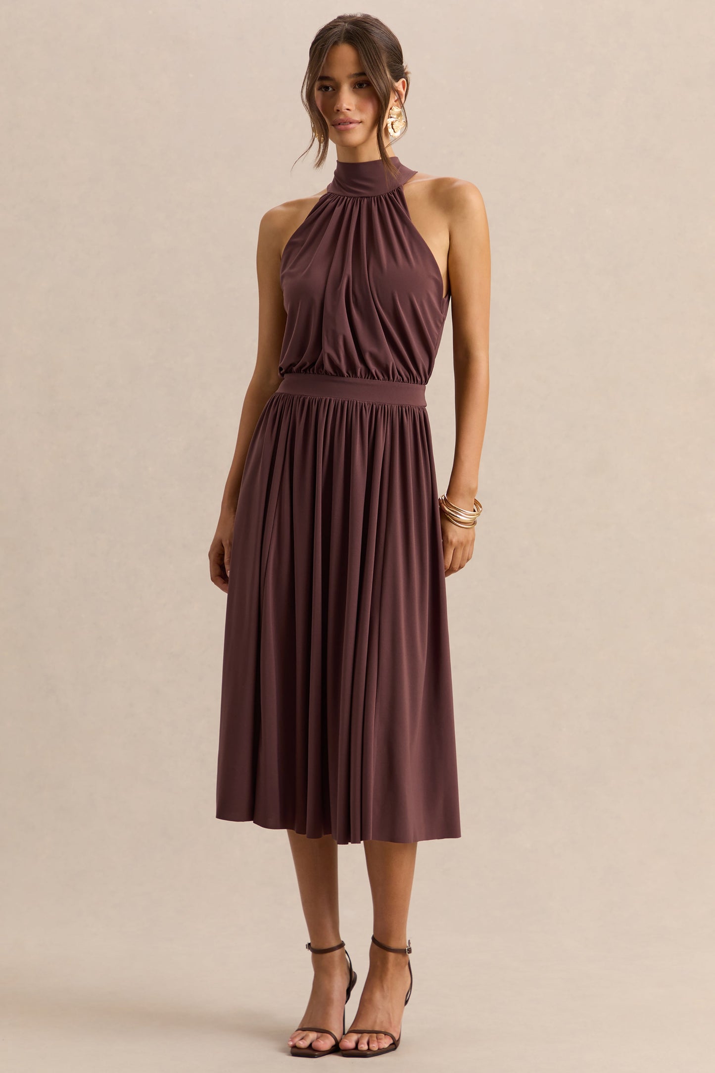 Hedira | Brown High-Neck Midi Dress