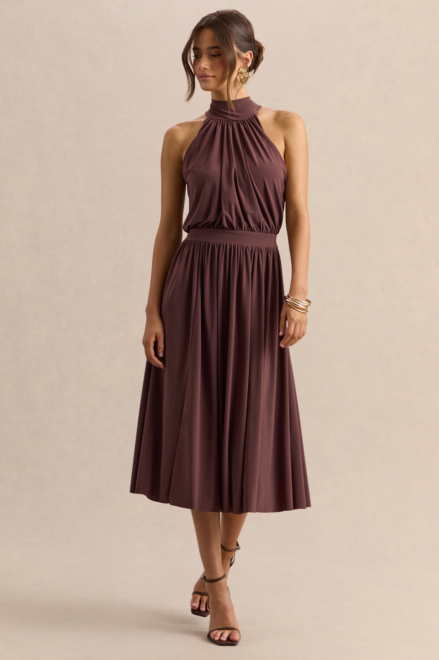 Hedira | Brown High-Neck Midi Dress