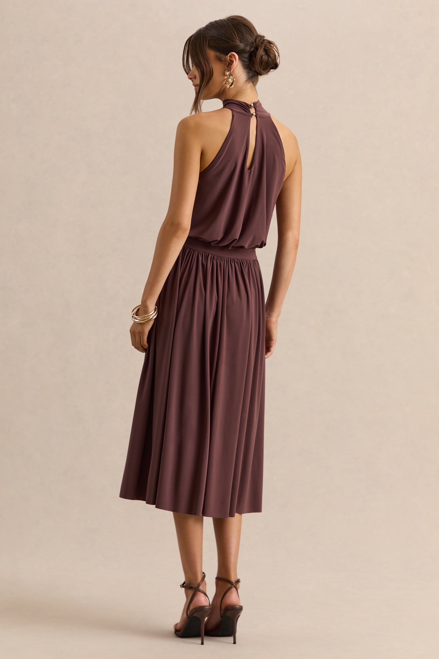 Hedira | Brown High-Neck Midi Dress