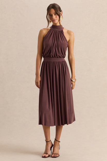 Hedira | Brown High-Neck Midi Dress