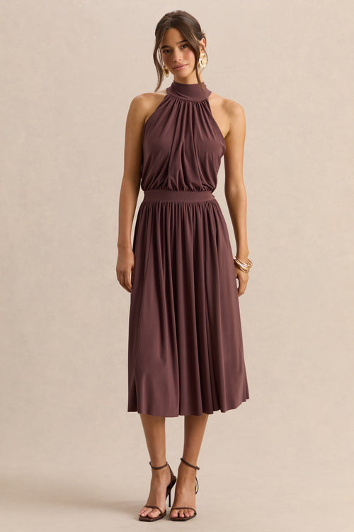 Hedira | Brown High-Neck Midi Dress