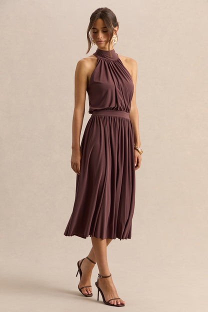 Hedira | Brown High-Neck Midi Dress