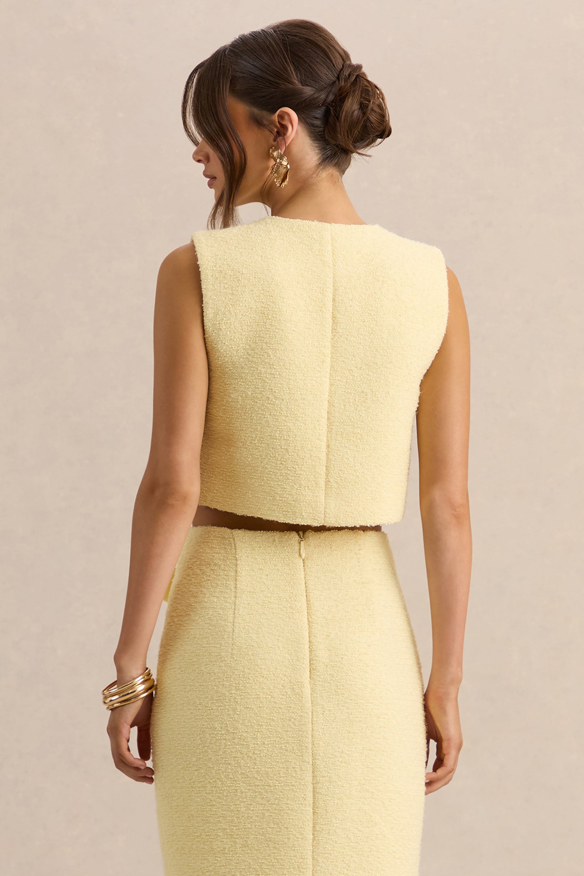 Emara | Lemon Round-Neck Top With Button-Detailing