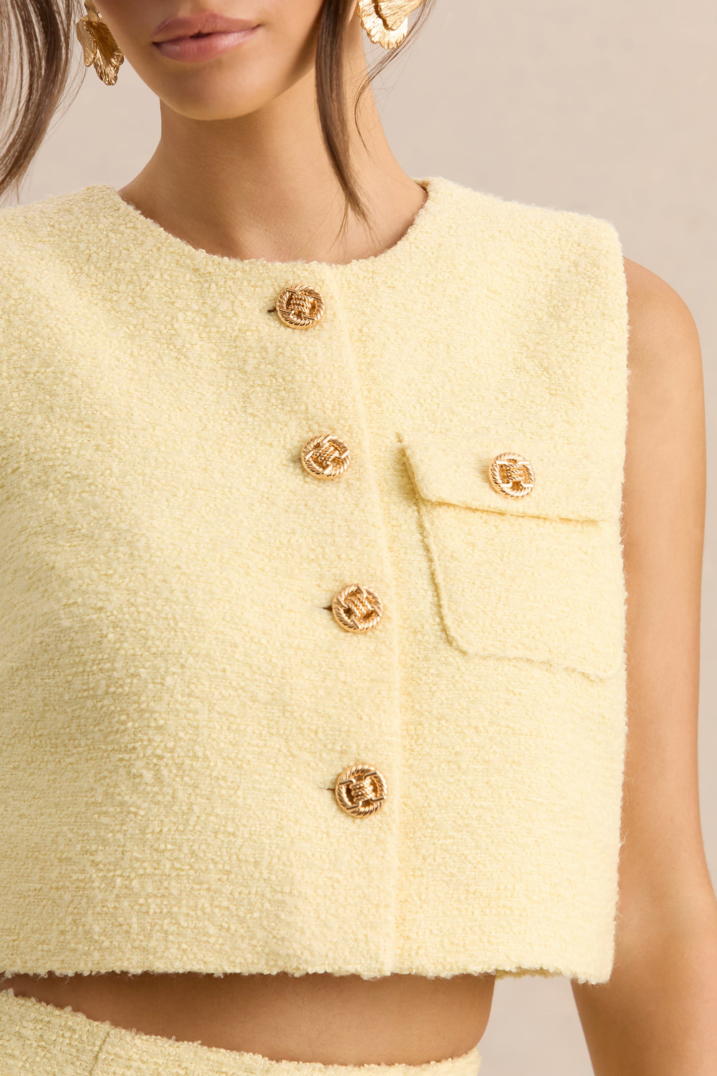 Emara | Lemon Round-Neck Top With Button-Detailing