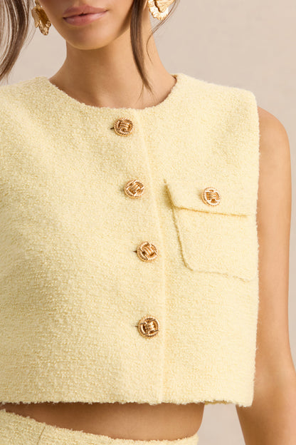 Emara | Lemon Round-Neck Top With Button-Detailing