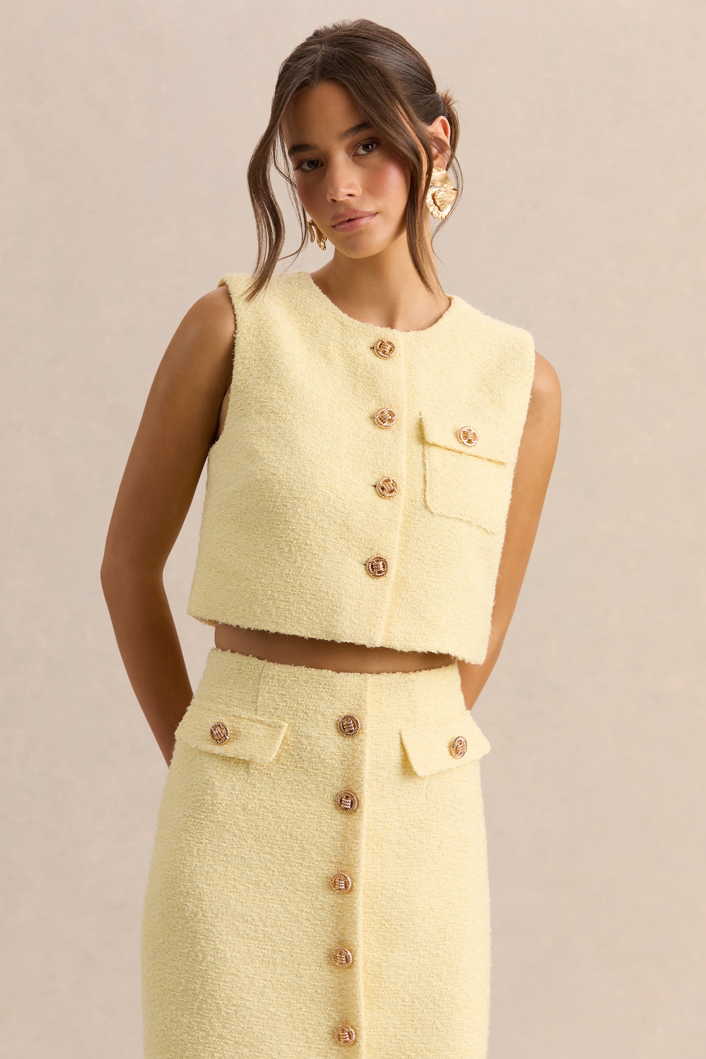 Emara | Lemon Round-Neck Top With Button-Detailing