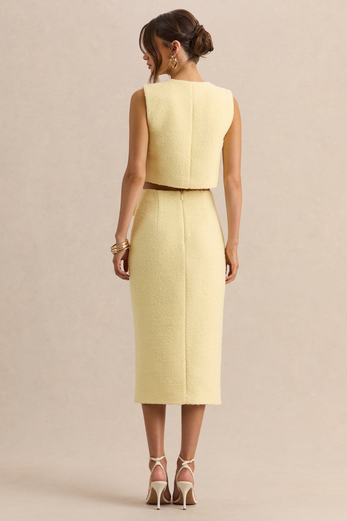 Glyra | Lemon Tailored Midi-Skirt With Button-Detailing