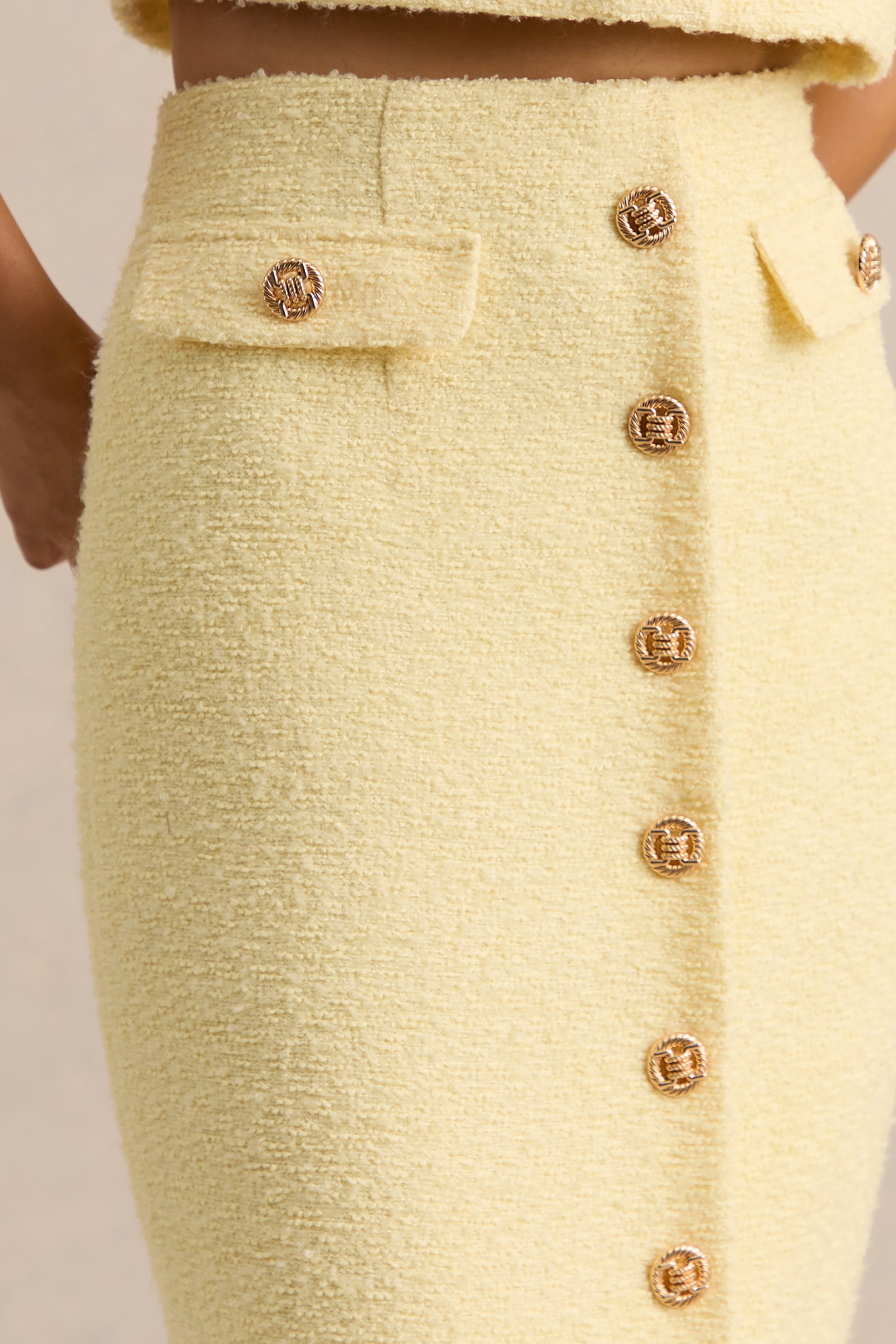 Glyra | Lemon Tailored Midi-Skirt With Button-Detailing