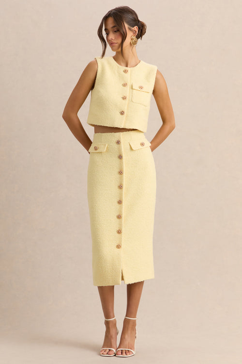 Glyra | Lemon Tailored Midi-Skirt With Button-Detailing