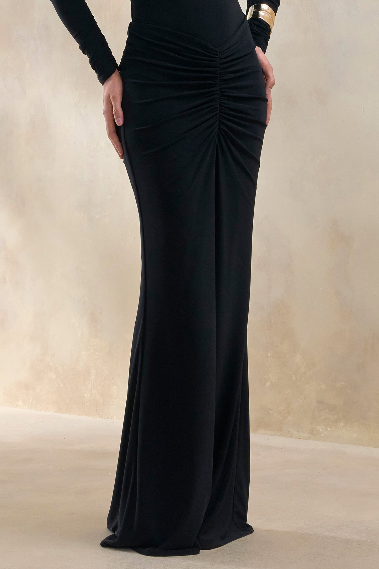Micaela | Black Ruched Maxi Skirt