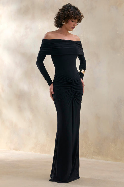 Micaela | Black Ruched Maxi Skirt