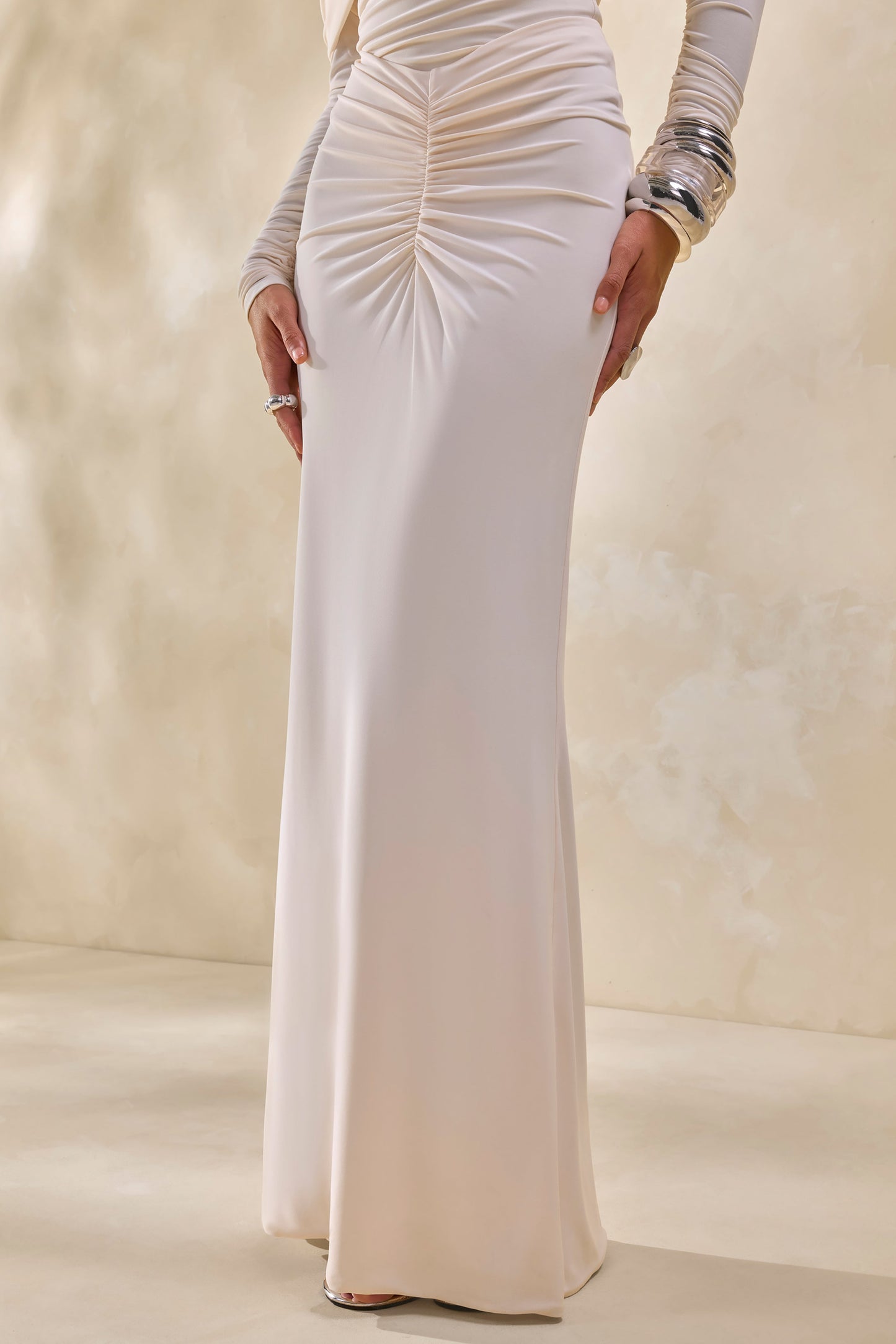 Micaela | Cream Ruched Maxi Skirt