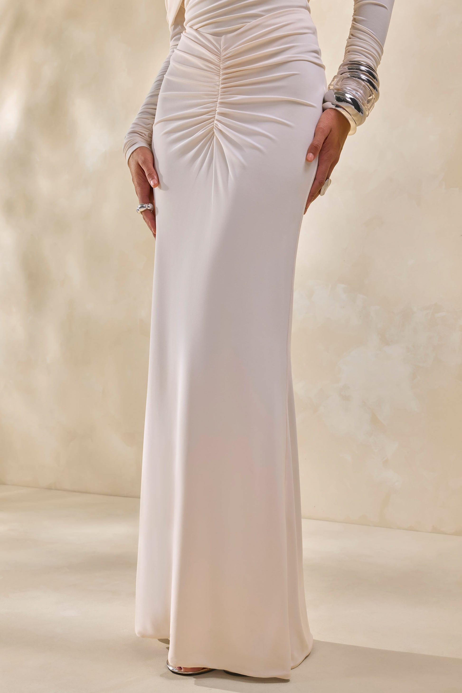 Micaela | Cream Ruched Maxi Skirt