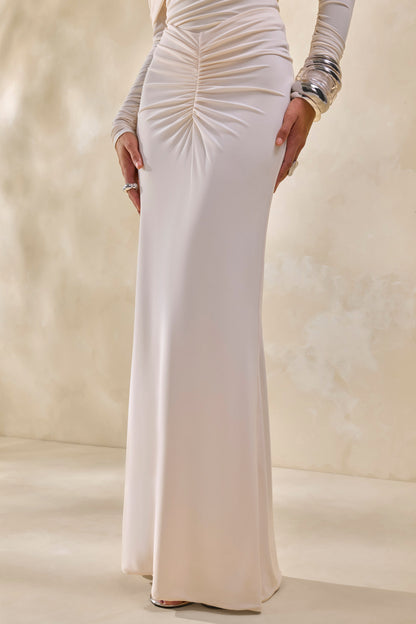 Micaela | Cream Ruched Maxi Skirt