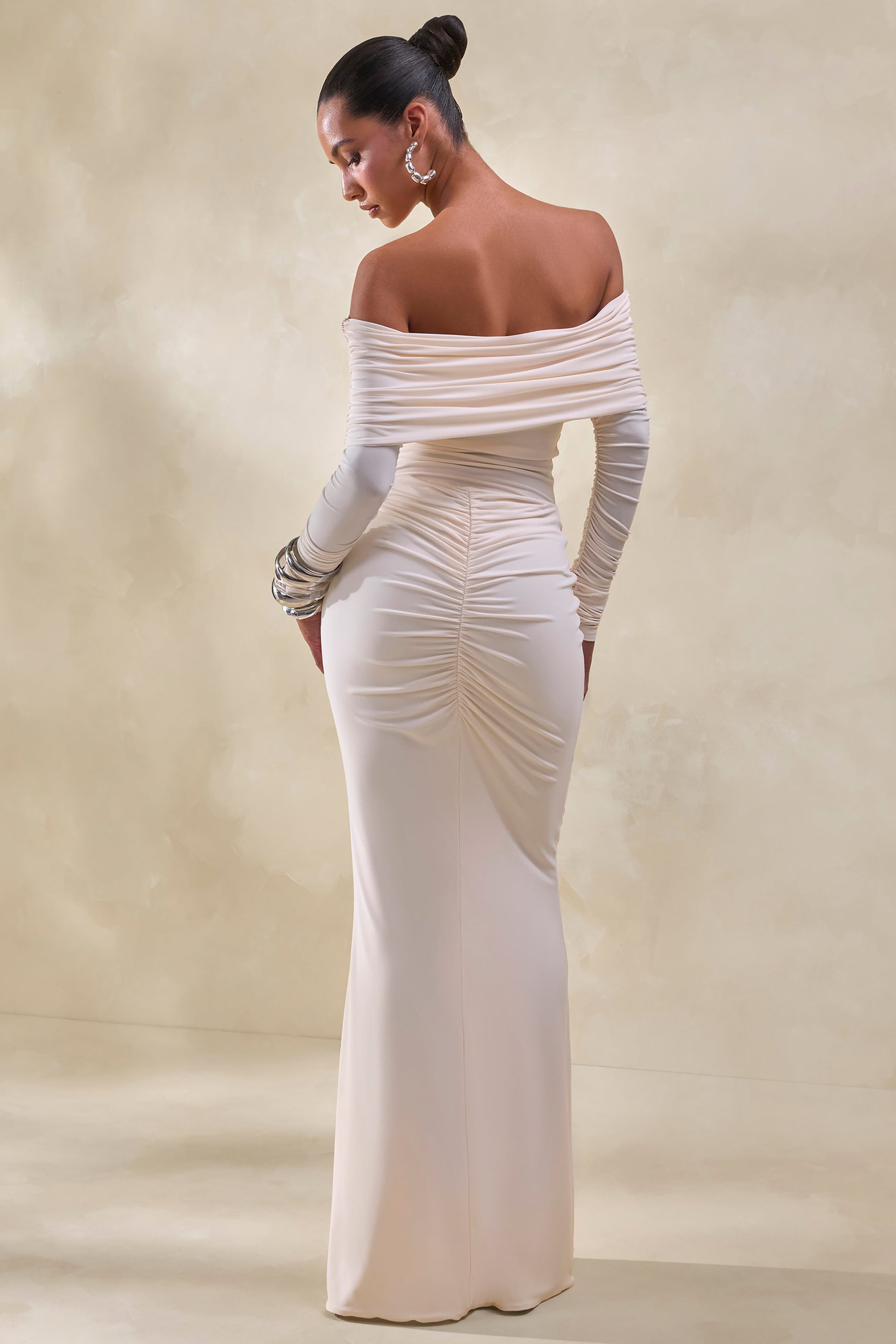 Micaela | Cream Ruched Maxi Skirt