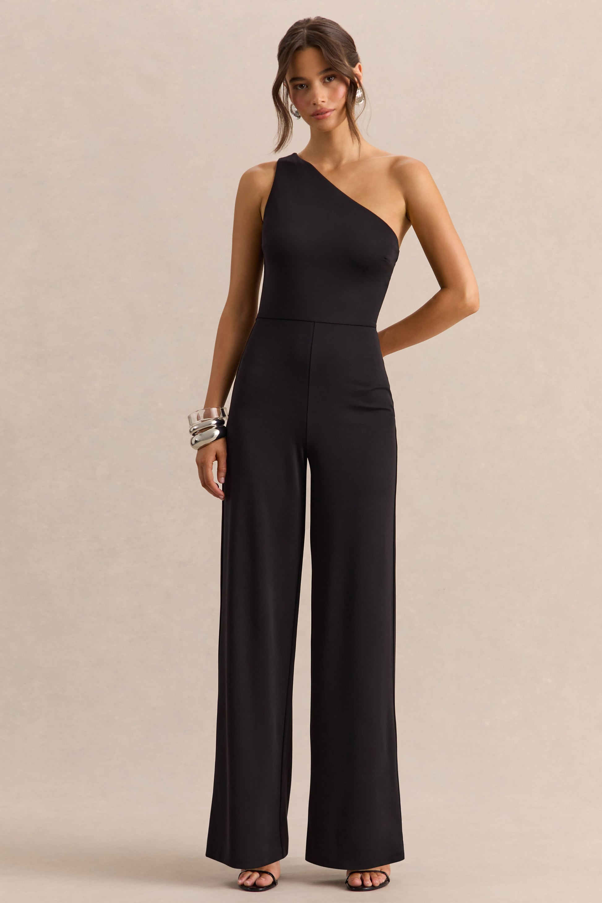 Emoria | Black High-Neck Jumpsuit With One Long-Sleeve