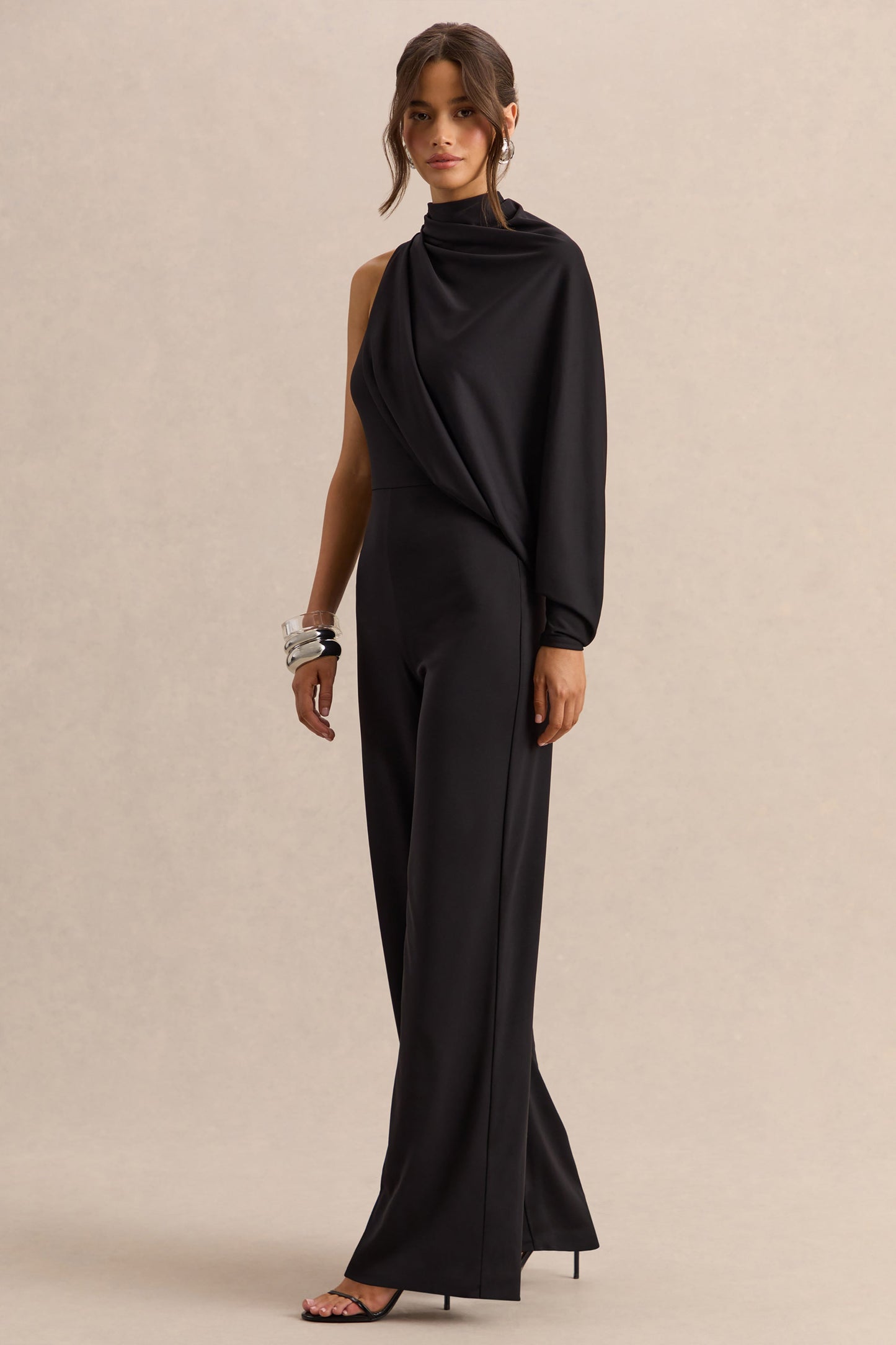 Emoria | Black High-Neck Jumpsuit With One Long-Sleeve