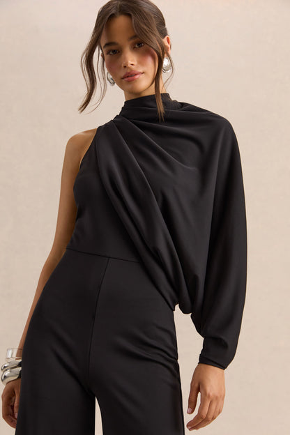 Emoria | Black High-Neck Jumpsuit With One Long-Sleeve