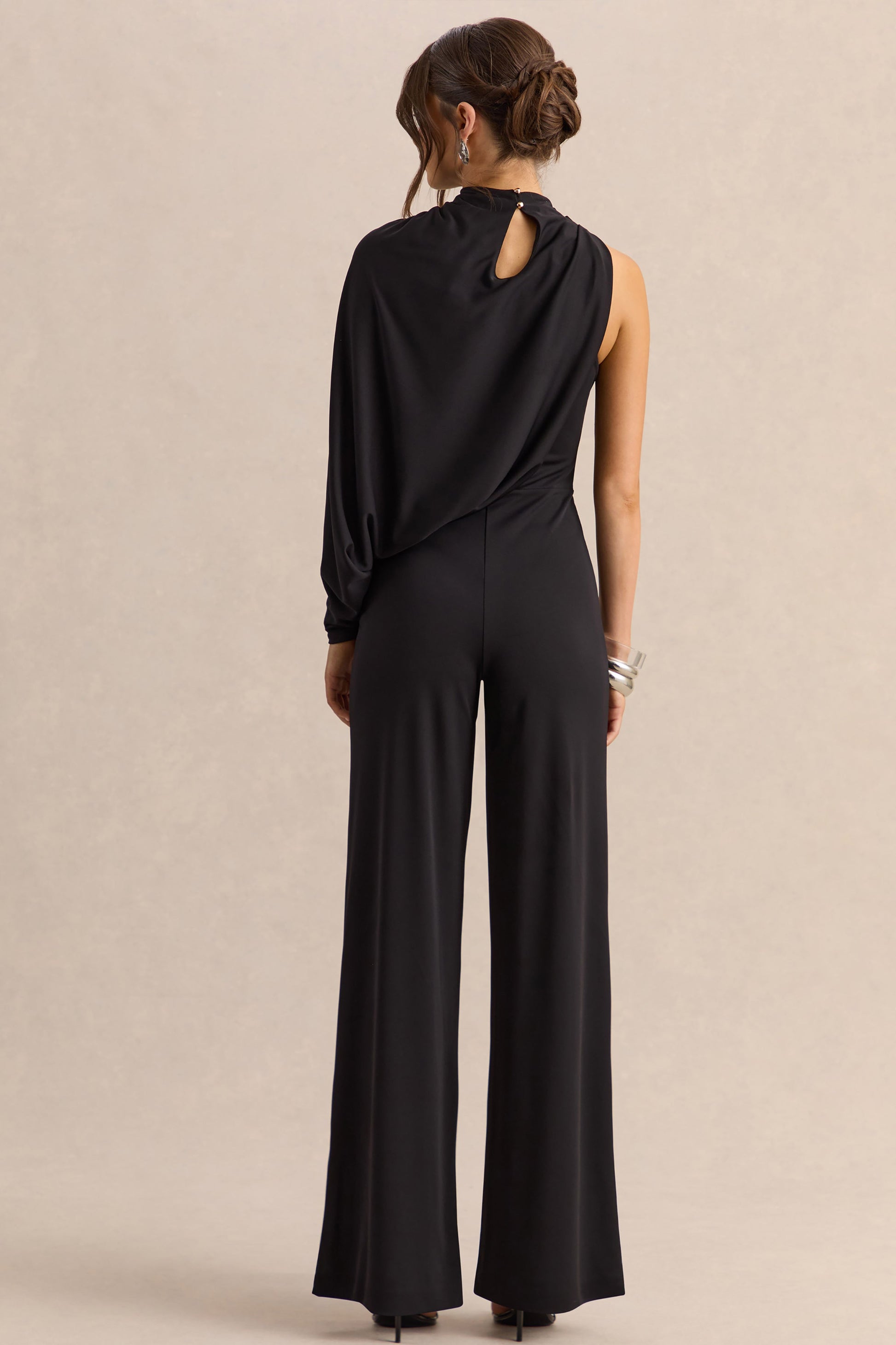 Emoria | Black High-Neck Jumpsuit With One Long-Sleeve