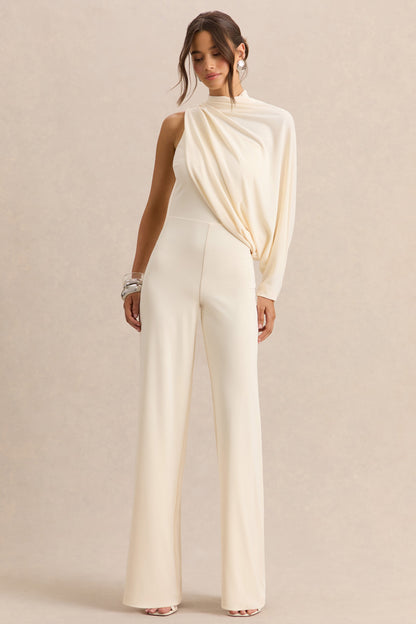 Emoria | Cream High-Neck Jumpsuit With One Long-Sleeve