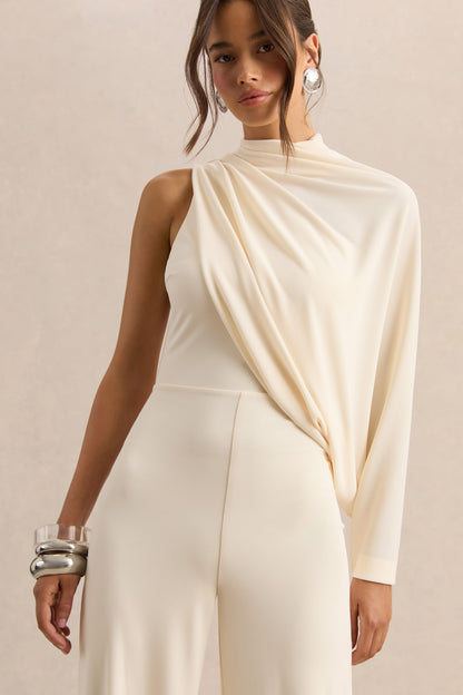 Emoria | Cream High-Neck Jumpsuit With One Long-Sleeve