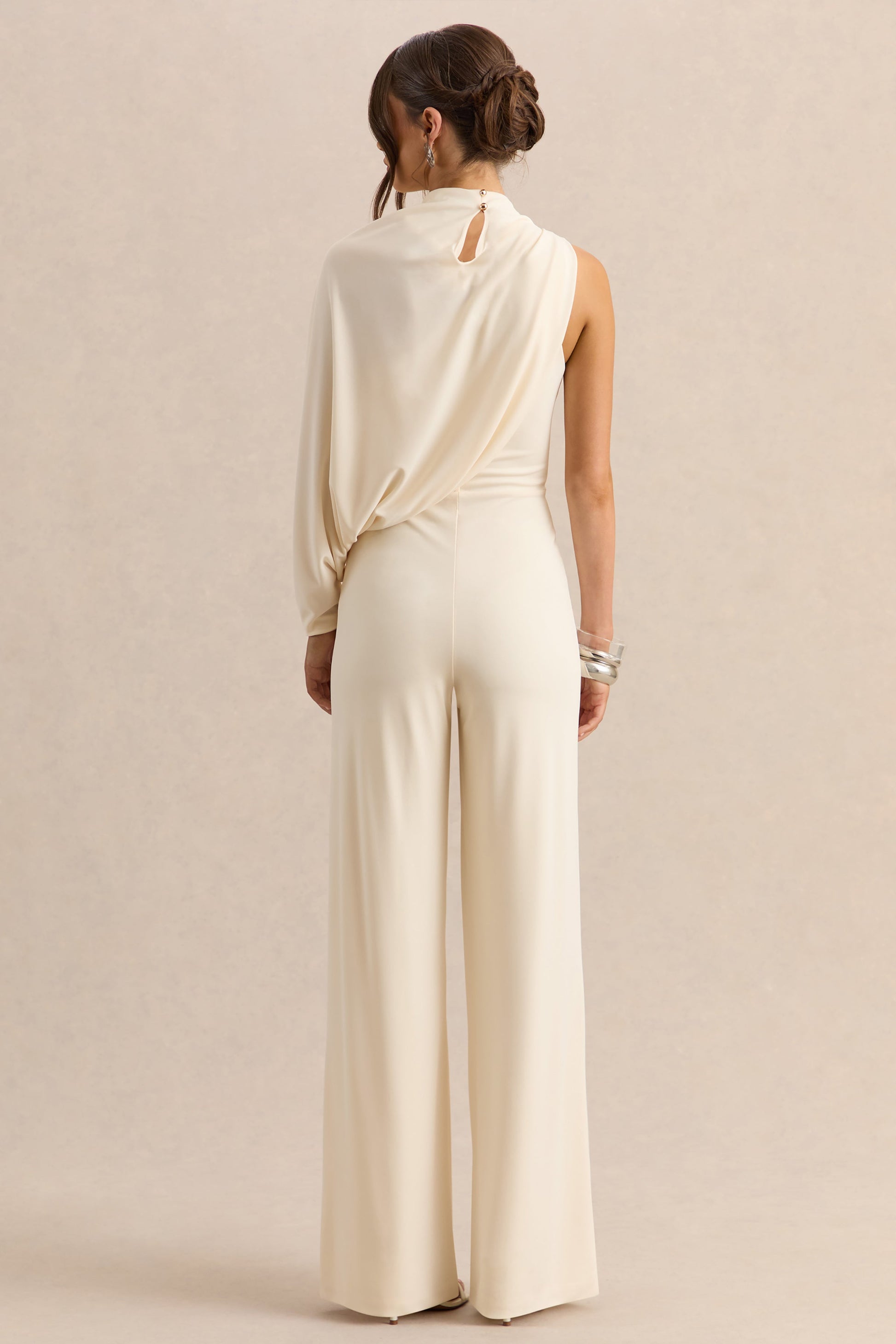 Emoria | Cream High-Neck Jumpsuit With One Long-Sleeve