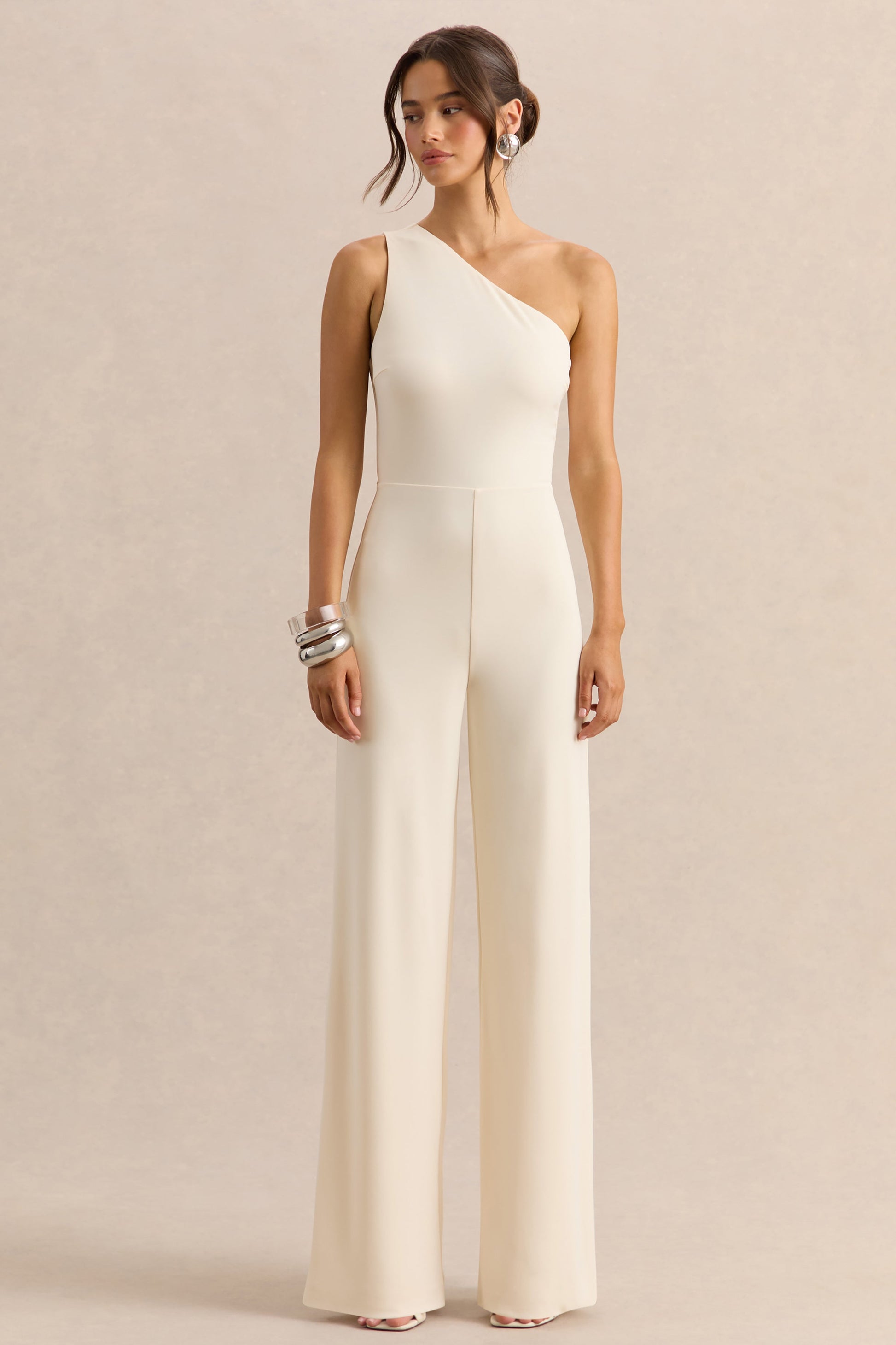 Emoria | Cream High-Neck Jumpsuit With One Long-Sleeve