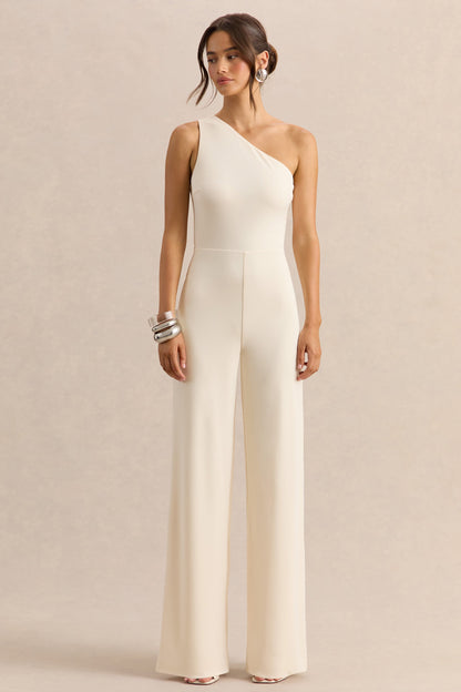 Emoria | Cream High-Neck Jumpsuit With One Long-Sleeve