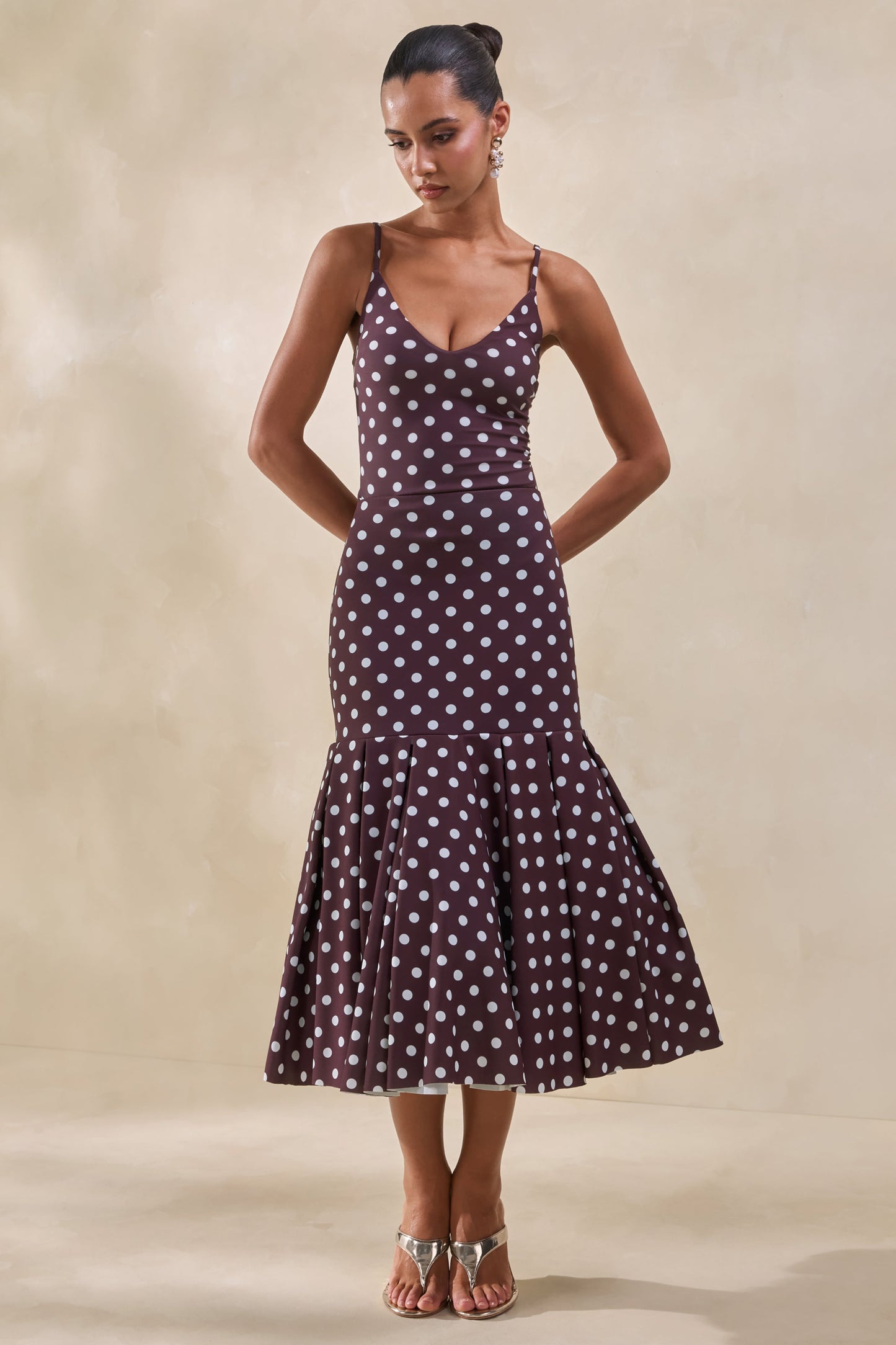 Masie | Brown Polka-Dot Midi Skirt With Drop-Waist
