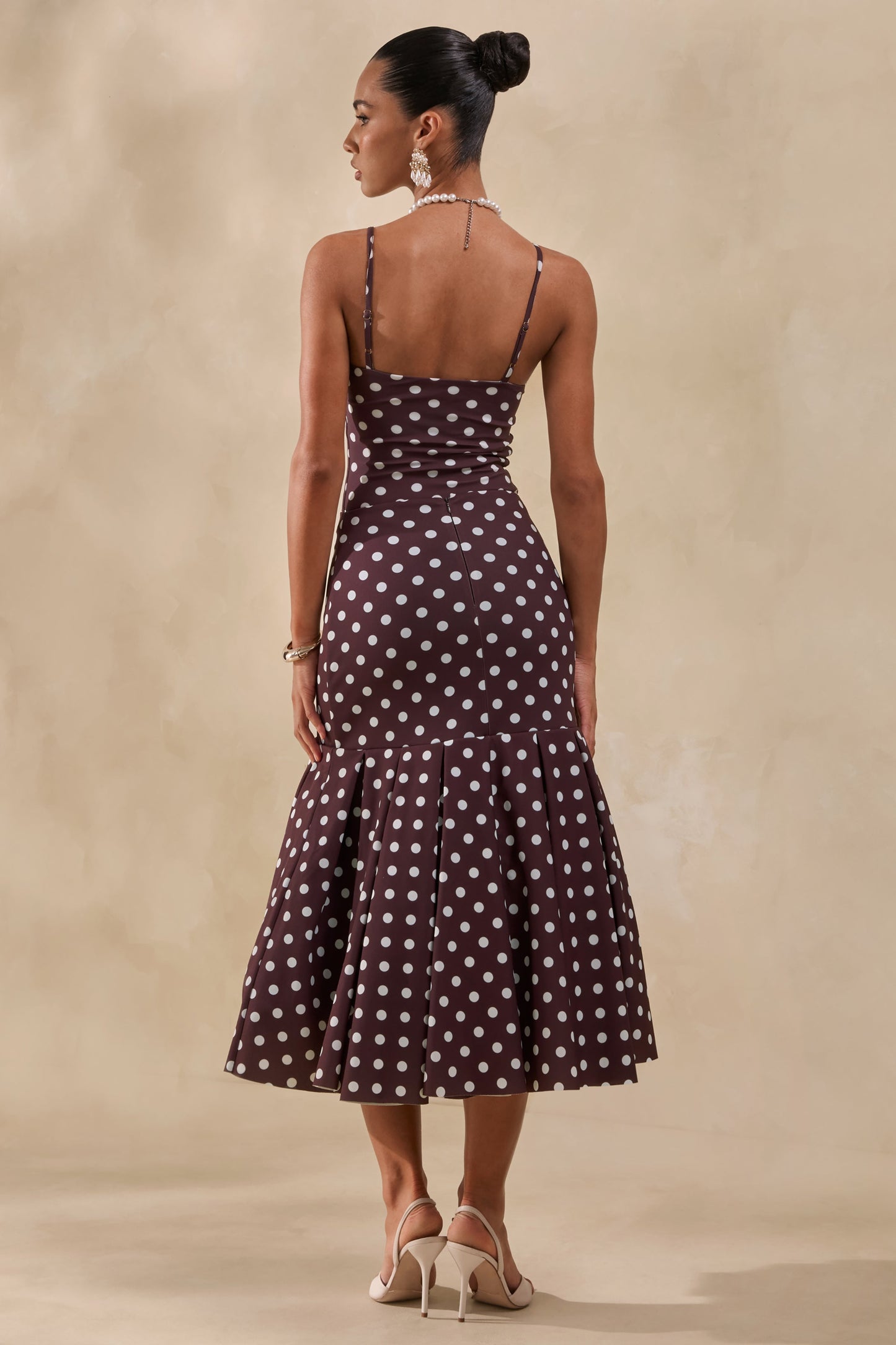 Masie | Brown Polka-Dot Midi Skirt With Drop-Waist