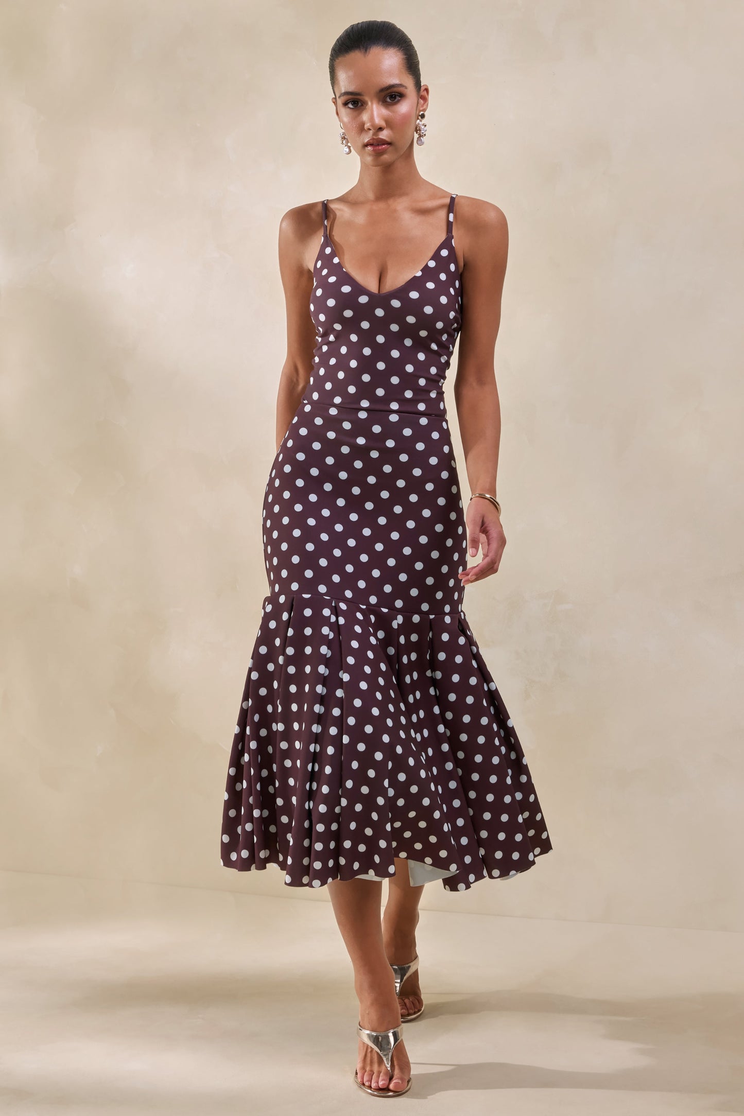 Masie | Brown Polka-Dot Midi Skirt With Drop-Waist