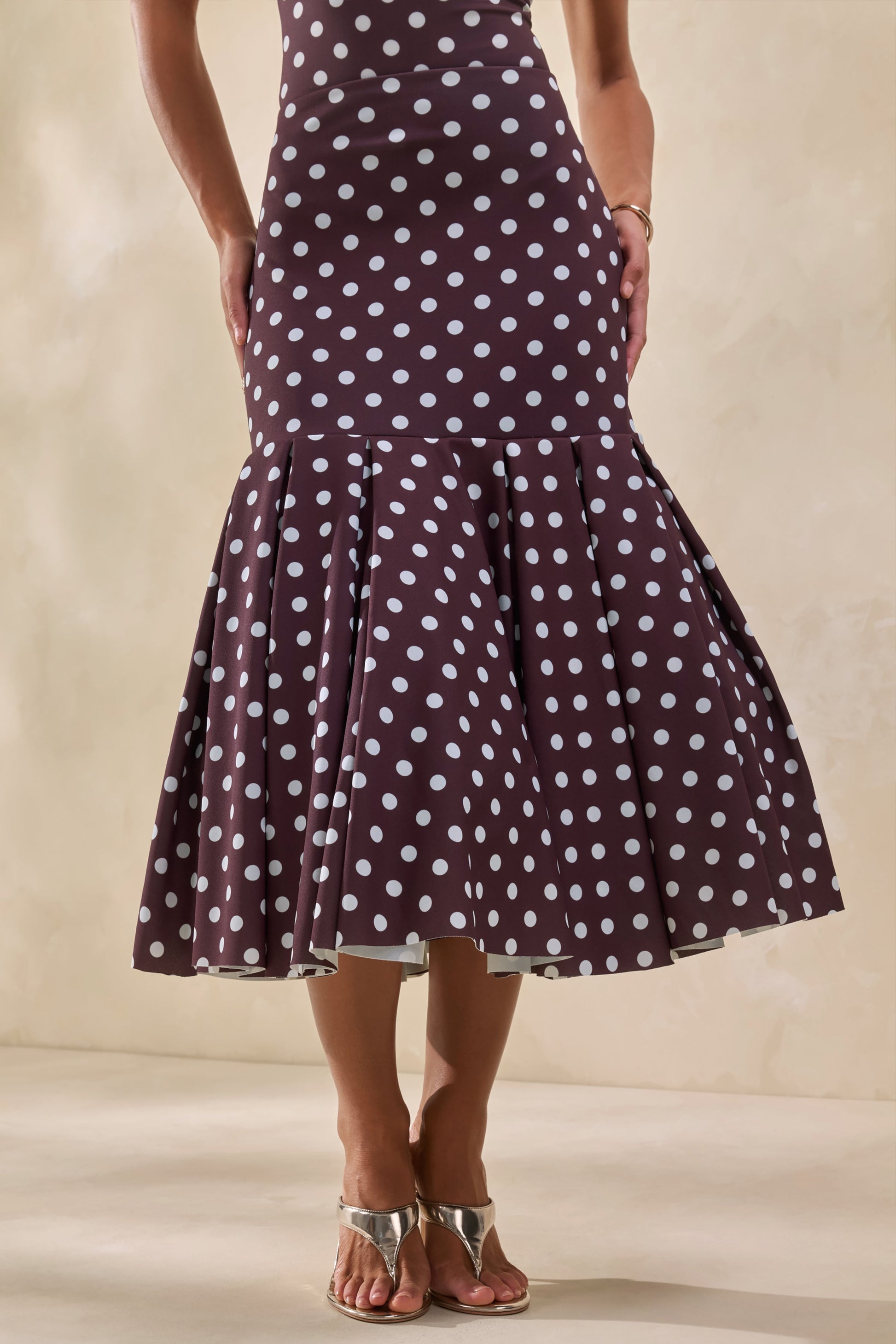 Masie | Brown Polka-Dot Midi Skirt With Drop-Waist