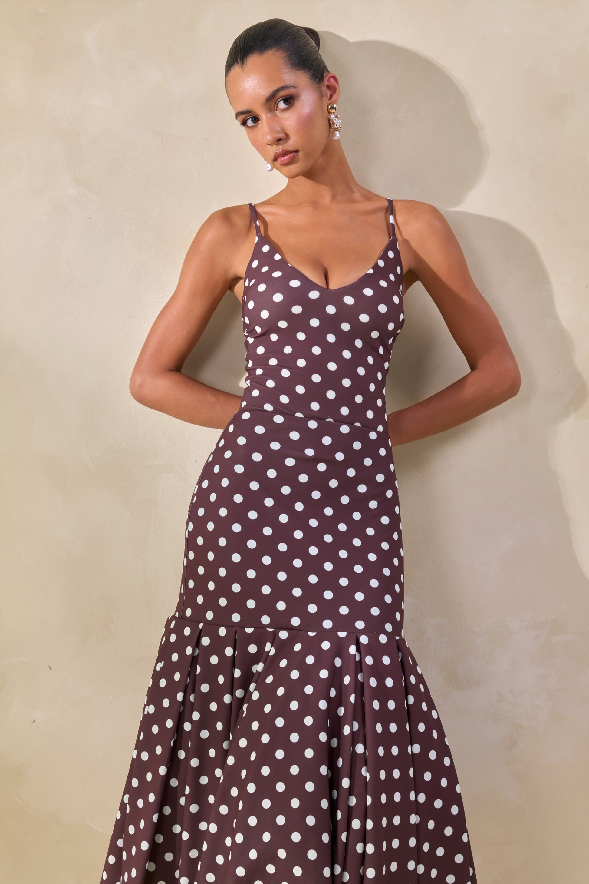 Masie | Brown Polka-Dot Midi Skirt With Drop-Waist